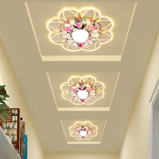 Crystal Led Flush Mount Light With Fish Design In Modern Flower Pattern And Multiple Options Clear /