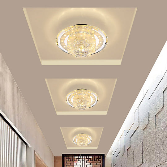 Modern Petal Flush Led Ceiling Light With Clear Prismatic Crystal - Warm/White Lighting / Warm