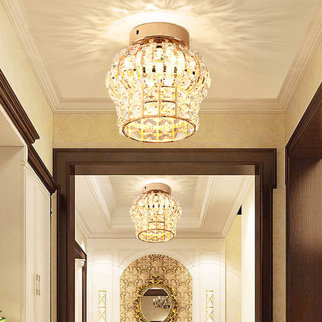 Minimal Style Clear Crystal Block Led Flush Mount Lantern/Cylinder Porch Ceiling Light - Gold / A