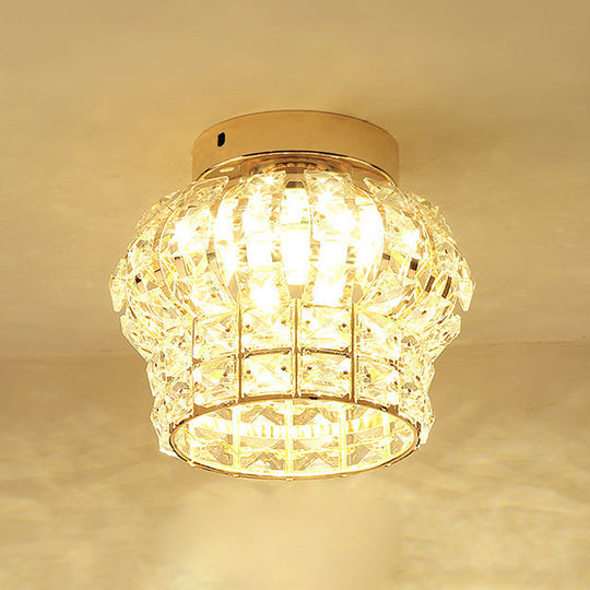 Minimal Style Clear Crystal Block Led Flush Mount Lantern/Cylinder Porch Ceiling Light - Gold