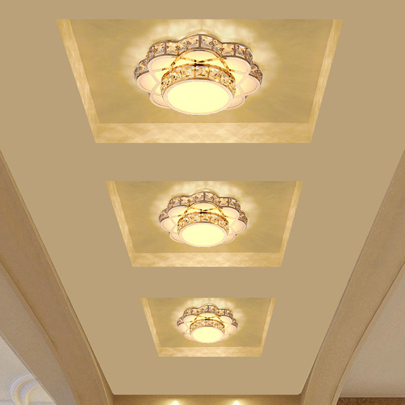 Gold Led Crystal Block Flower Ceiling Mounted Light - 10’/12’ Wide Modern Flush Mount Lamp / 10’
