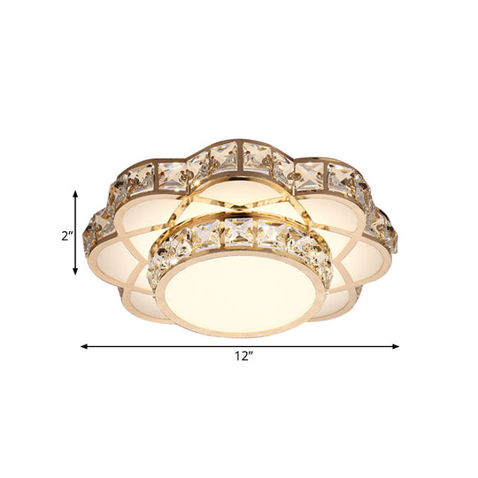 Gold Led Crystal Block Flower Ceiling Mounted Light - 10’/12’ Wide Modern Flush Mount Lamp