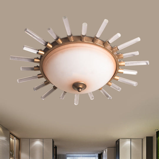 Led Fluted Crystal Flushmount Ceiling Lamp - 24/30 Modern Gold Opal Glass Bowl Corridor Lighting