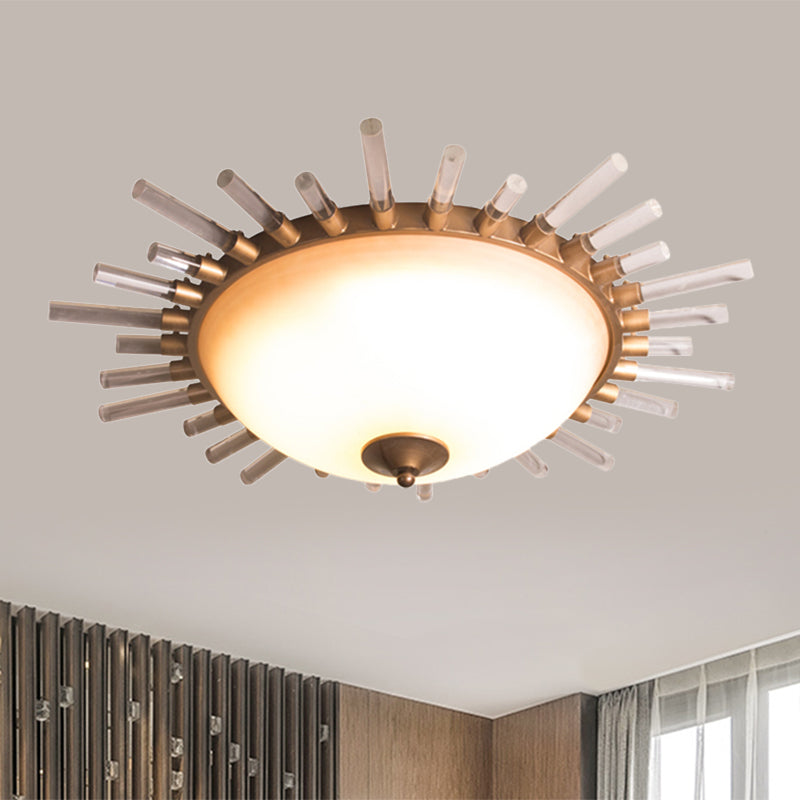 Led Fluted Crystal Flushmount Ceiling Lamp - 24’/30’ Modern Gold Opal Glass Bowl Corridor