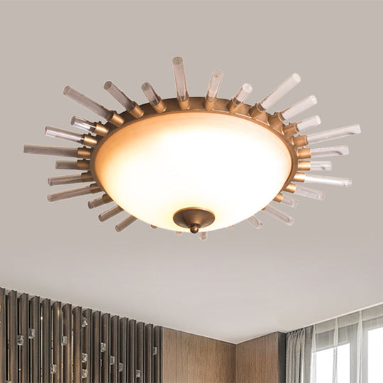 Led Fluted Crystal Flushmount Ceiling Lamp - 24/30 Modern Gold Opal Glass Bowl Corridor Lighting