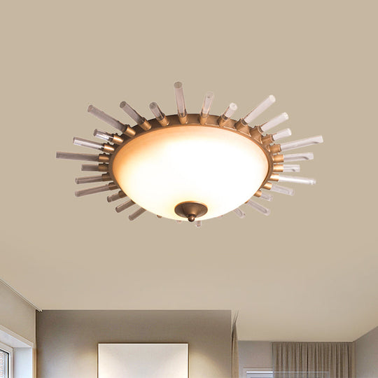 Led Fluted Crystal Flushmount Ceiling Lamp - 24/30 Modern Gold Opal Glass Bowl Corridor Lighting