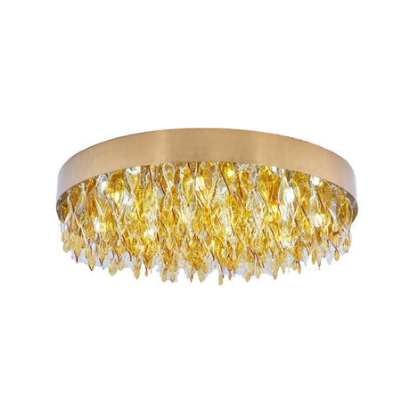 Contemporary Amber Crystal Teardrop Flush Mount Ceiling Fixture - 6 Lights Bedroom Gold