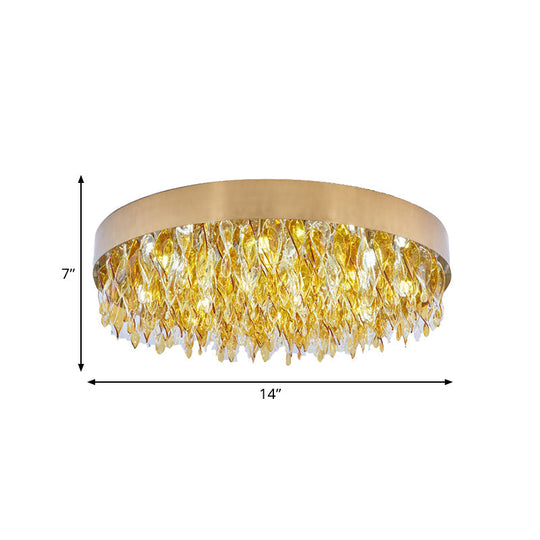 Contemporary Amber Crystal Teardrop Flush Mount Ceiling Fixture - 6 Lights Bedroom Gold