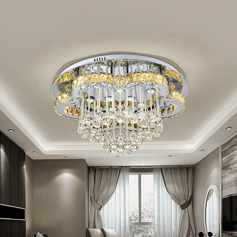 Modern Led Crystal Orb Ceiling Light - Chrome Finish Flush Mount For Living Room