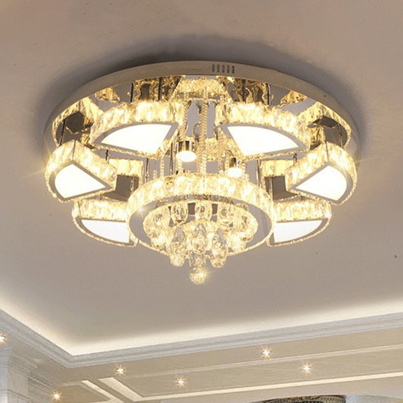 Modern Led Spotlight With Waterfall Crystal Shade For Bedroom Ceiling In Chrome 24’/31.5’ W / 31.5’