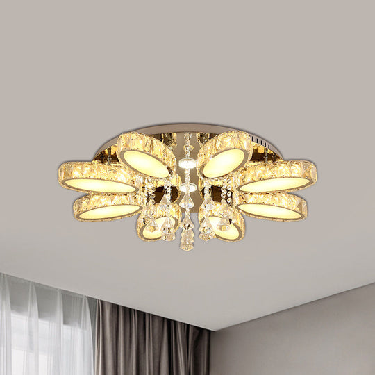 Modernist Blossom Chrome Flushmount Light With Clear Crystal 6/8 Heads - Ideal For Living Room