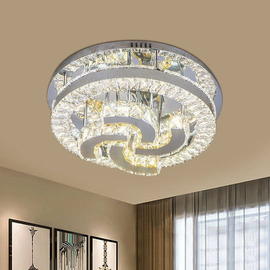 Modern Led Crystal Ceiling Light In Chrome - Semi-Circle/Spiral Design Flush Mount For Minimalist