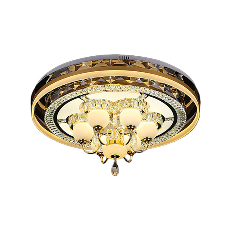 Gold Led Crystal Flush Mount Ceiling Light With Remote Dimming And Opal Shade’.