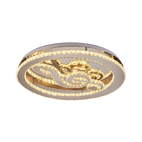 Minimal Led Chrome Ceiling Light With Music Note Crystal Flushmount Design