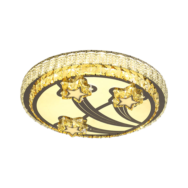 Simple Style 2 - Tier Round Led Flush Ceiling Light With White Faceted Crystal Star Design