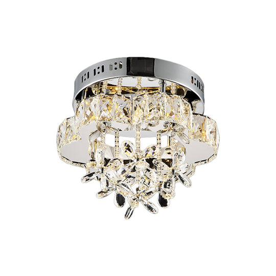 Clear Faceted Crystal Led Flush Mount Lamp For Corridor - Elegant Ceiling Mounted Light
