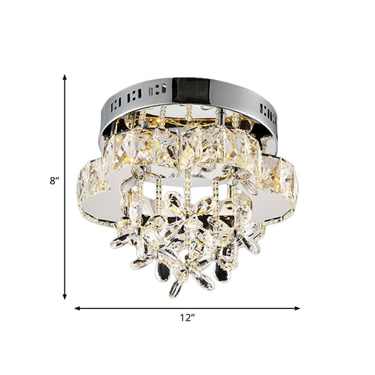 Clear Faceted Crystal Led Flush Mount Lamp For Corridor - Elegant Ceiling Mounted Light