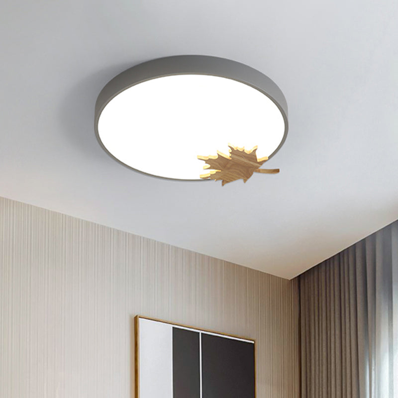 Modern Acrylic Led Drum Ceiling Mount Flush Light Fixture For Bedroom - Gray/White/Green With Maple