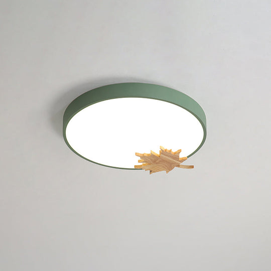 Modern Acrylic Led Drum Ceiling Mount Flush Light Fixture For Bedroom - Gray/White/Green With Maple
