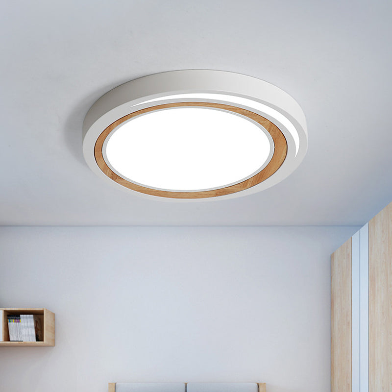 Acrylic Led Drum Ceiling Light For Kids’ Bedroom With Wood Ring - White/Pink/Green Flush Mount