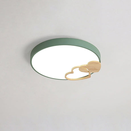 Nordic Led Acrylic Drum Flush Mount Ceiling Light With Heart Decor In Gray/White/Green