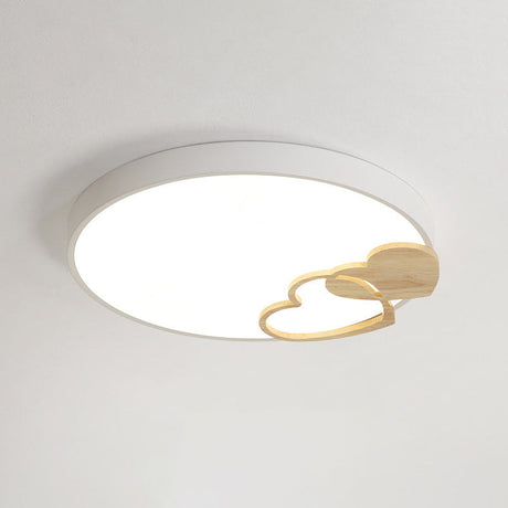 Nordic Led Acrylic Drum Flush Mount Ceiling Light With Heart Decor In Gray/White/Green