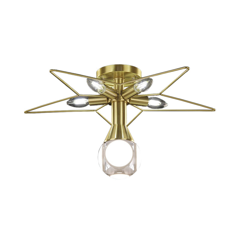 Modern Semi - Flush Mount Ceiling Lamp - 6 Bulbs Metal Shade White/Red Star Design Bedroom Lighting