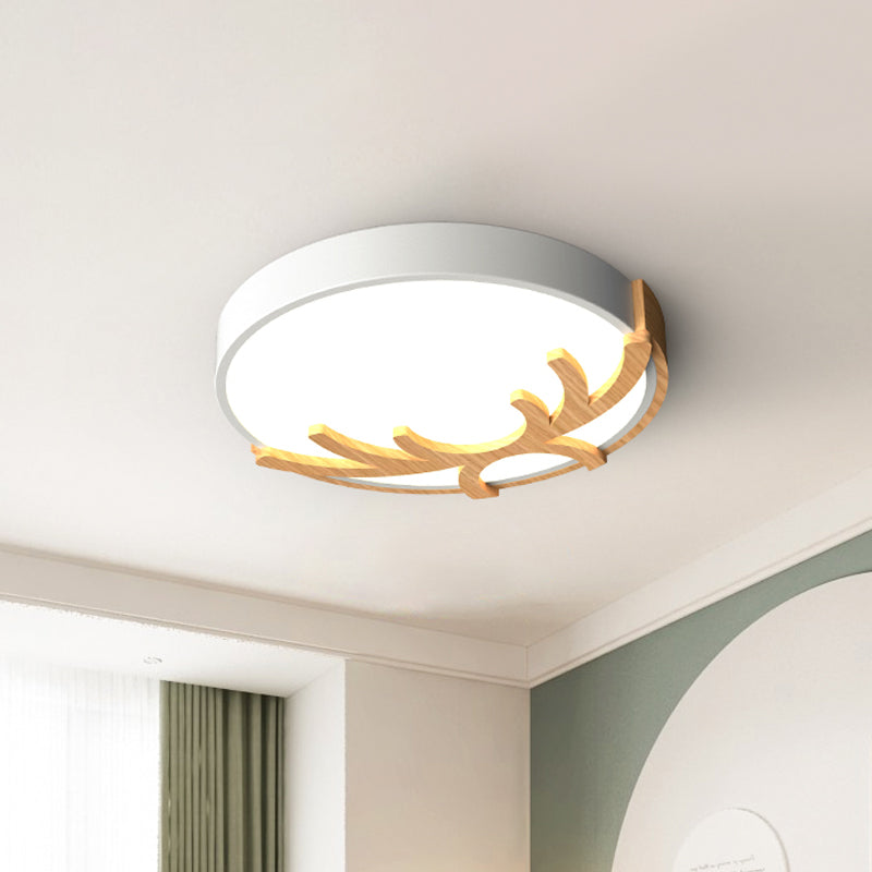 Nordic Led Flushmount Acrylic Ceiling Fixture With Wood Antler - White/Green/Gray White