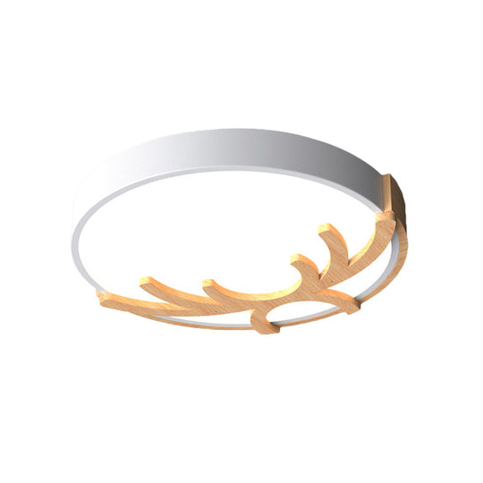 Nordic Led Flushmount Acrylic Ceiling Fixture With Wood Antler - White/Green/Gray