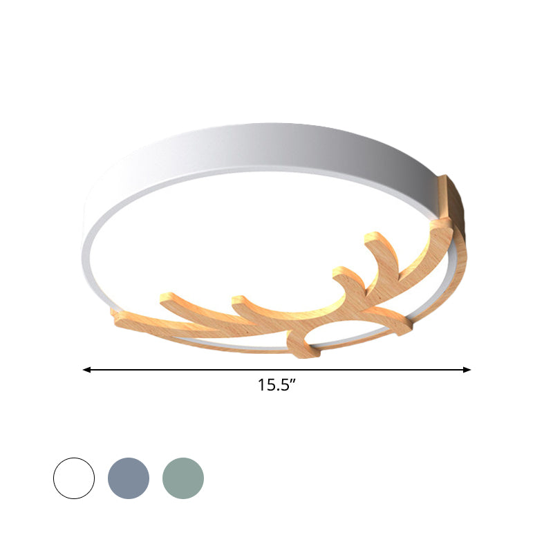 Nordic Led Flushmount Acrylic Ceiling Fixture With Wood Antler - White/Green/Gray