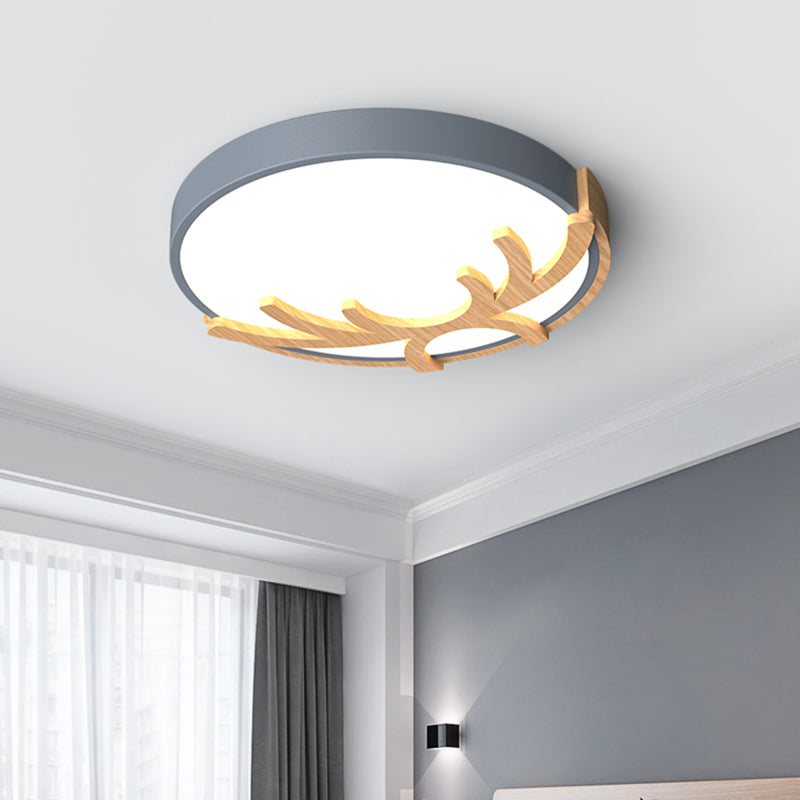 Nordic Led Flushmount Acrylic Ceiling Fixture With Wood Antler - White/Green/Gray Grey