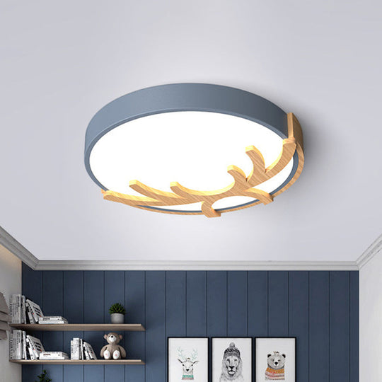 Nordic Led Flushmount Acrylic Ceiling Fixture With Wood Antler - White/Green/Gray