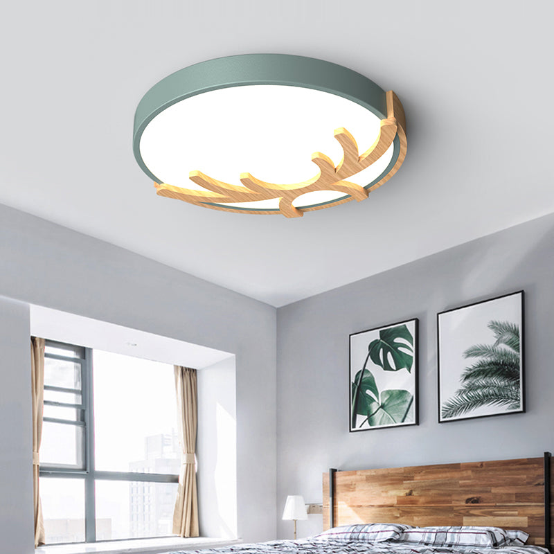 Nordic Led Flushmount Acrylic Ceiling Fixture With Wood Antler - White/Green/Gray