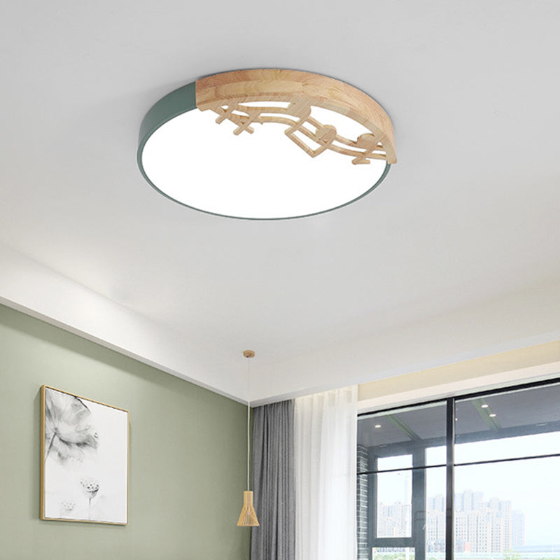Modern Led Ceiling Lamp With Acrylic Shade: Green/White/Gray Round Flush Light For Bedroom