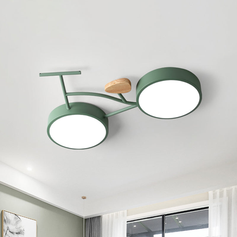 Modern Led Ceiling Light With Creative Bike Acrylic Shade For Bedroom In Gray/White/Green Green