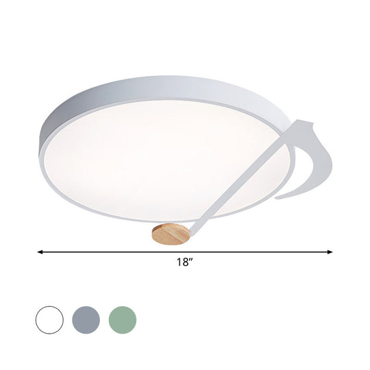 Contemporary Drum Led Ceiling Lamp - White/Gray/Green With Music Notes Ideal For Bedroom Lighting