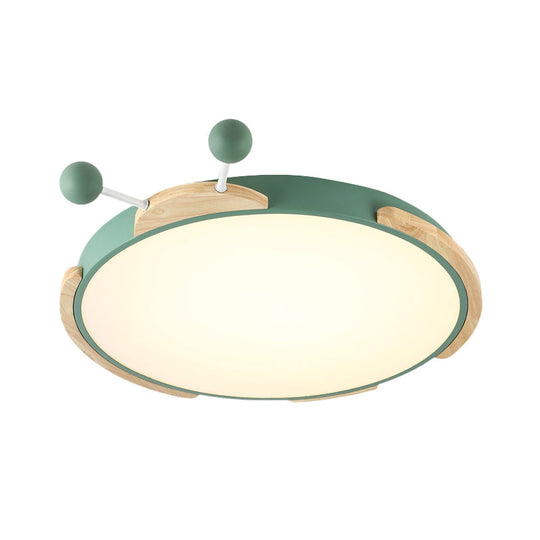 Insect Cartoon Ceiling Lamp With Led Flushmount Lighting In Warm/White Light - Gray/Green