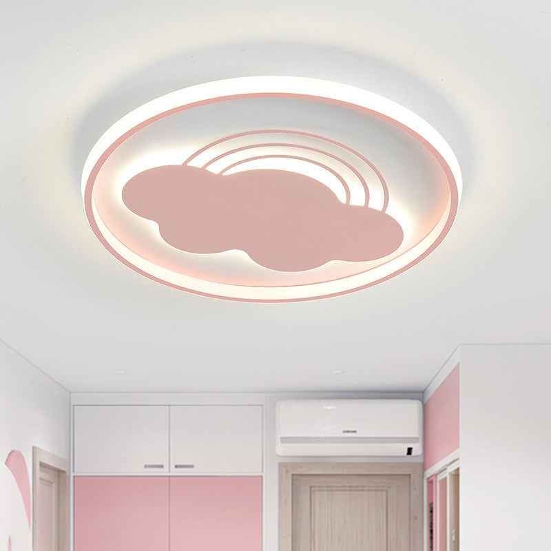 Extra Thin Iron Ceiling Lamp: Cartoon Pink/Blue Led Flush Mount Light For Kindergarten Pink