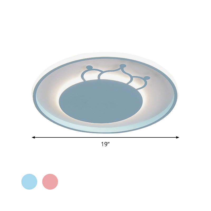Kid Crown Led Flushmount Light In Pink/Blue - Ultra-Thin Bedroom Ceiling Fixture