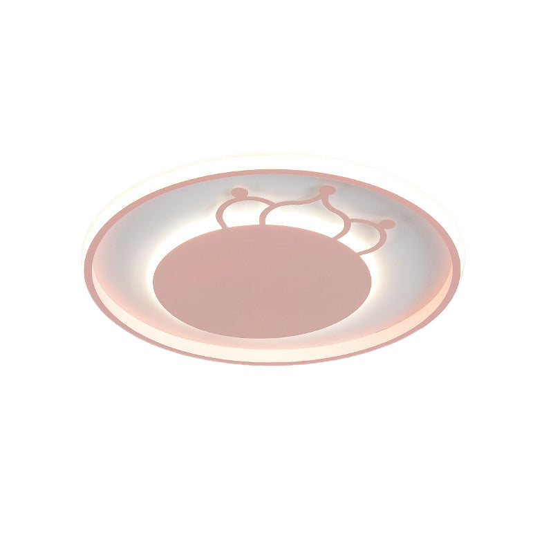 Kid Crown Led Flushmount Light In Pink/Blue - Ultra-Thin Bedroom Ceiling Fixture