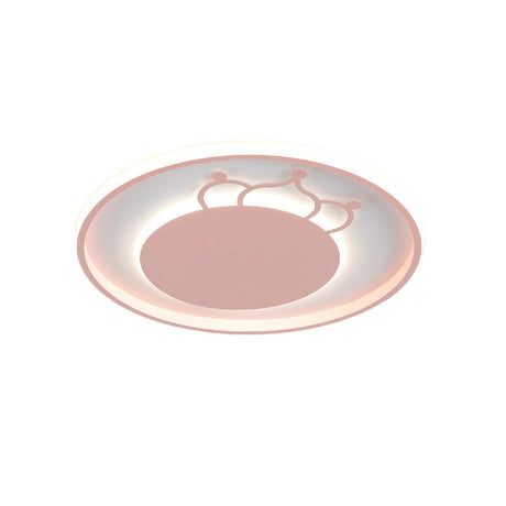 Kid Crown Led Flushmount Light In Pink/Blue - Ultra-Thin Bedroom Ceiling Fixture