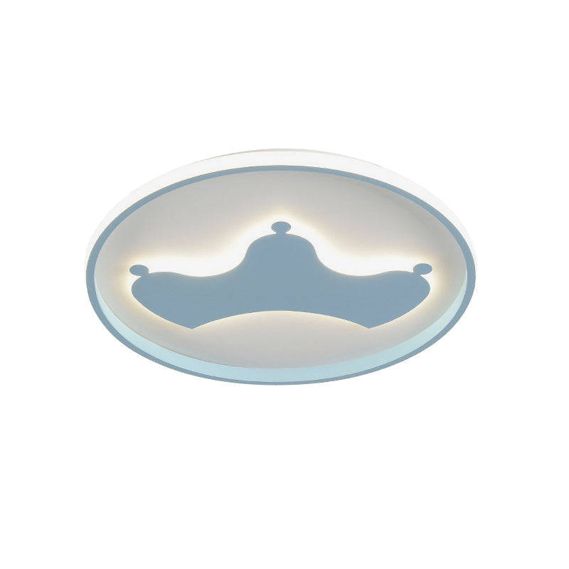 Kid Crown Led Flushmount Light In Pink/Blue - Ultra - Thin Bedroom Ceiling Fixture