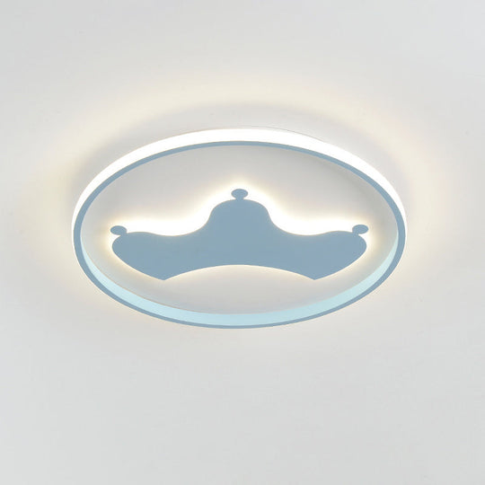 Kid Crown Led Flushmount Light In Pink/Blue - Ultra-Thin Bedroom Ceiling Fixture