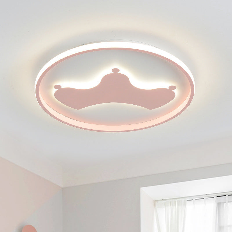 Kid Crown Led Flushmount Light In Pink/Blue - Ultra-Thin Bedroom Ceiling Fixture