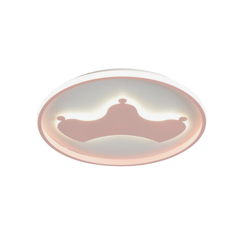 Kid Crown Led Flushmount Light In Pink/Blue - Ultra - Thin Bedroom Ceiling Fixture