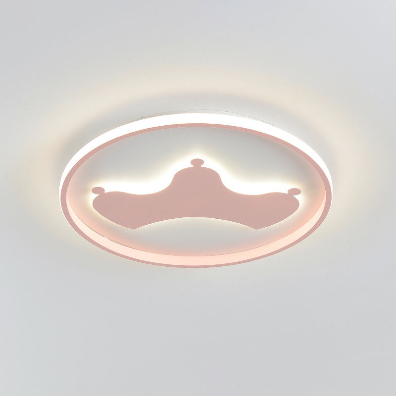 Kid Crown Led Flushmount Light In Pink/Blue - Ultra - Thin Bedroom Ceiling Fixture