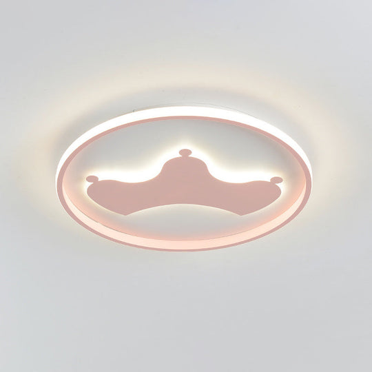 Kid Crown Led Flushmount Light In Pink/Blue - Ultra-Thin Bedroom Ceiling Fixture