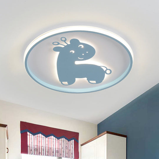 Cartoon Fish/Giraffe Ceiling Light For Nursery - Integrated Led Flushmount Lamp In Pink/Blue Acrylic