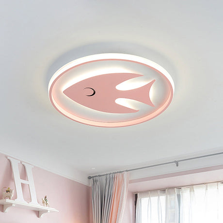 Cartoon Fish/Giraffe Ceiling Light For Nursery - Integrated Led Flushmount Lamp In Pink/Blue Acrylic