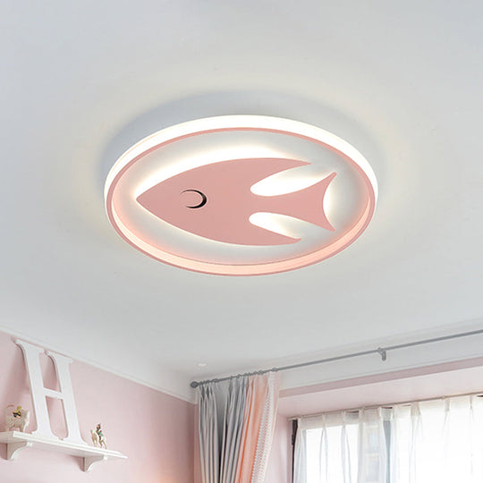Cartoon Fish/Giraffe Ceiling Light For Nursery - Integrated Led Flushmount Lamp In Pink/Blue Acrylic